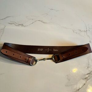 Jasper Conran Brown Leather Waist Belt featuring a brass snaffle bit buckle